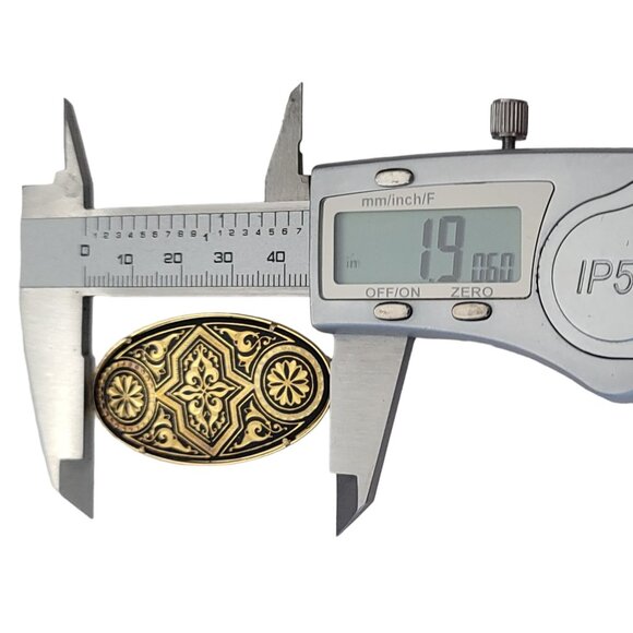 Vintage ia Midas of Toledo Trombone Clasp Oval Damascene Brooch Pin, Signed E956 - Picture 7 of 8